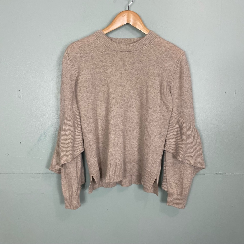Brochu Walker Wool Cashmere Crewneck Sweater Beige Taupe Sz M